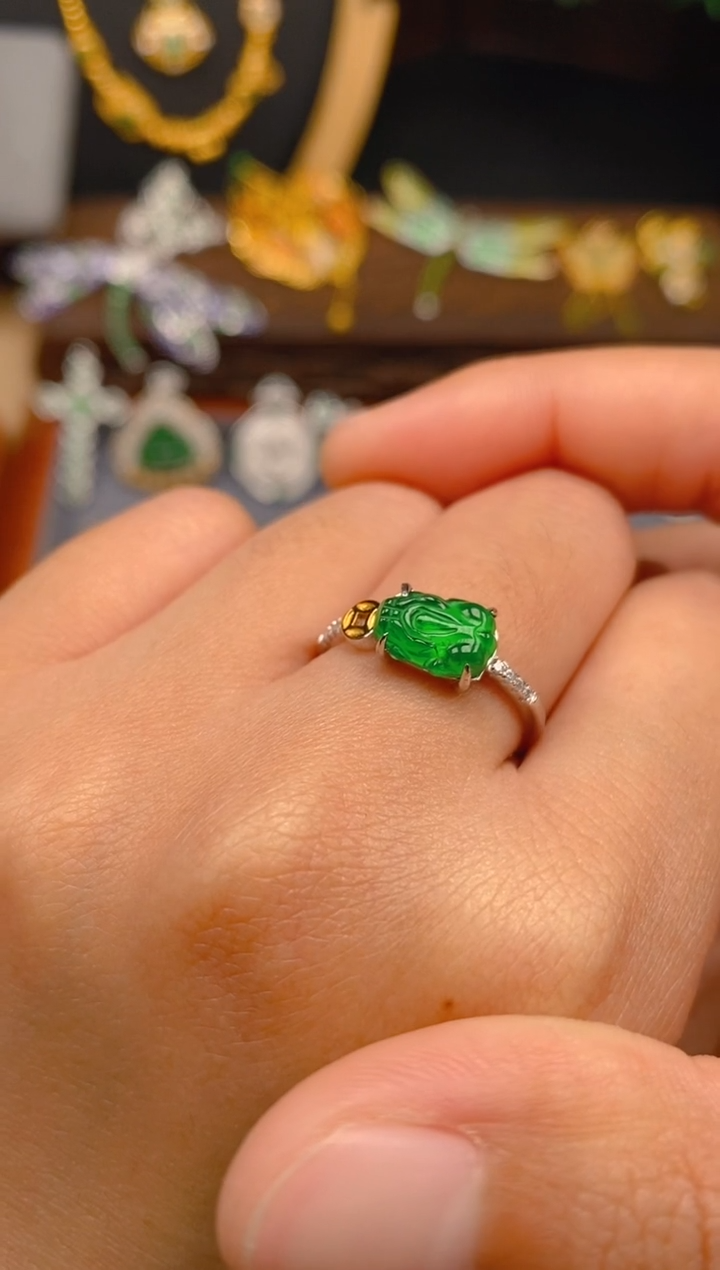 【闪购商品】翡翠戒指银S925镶嵌貔貅戒指