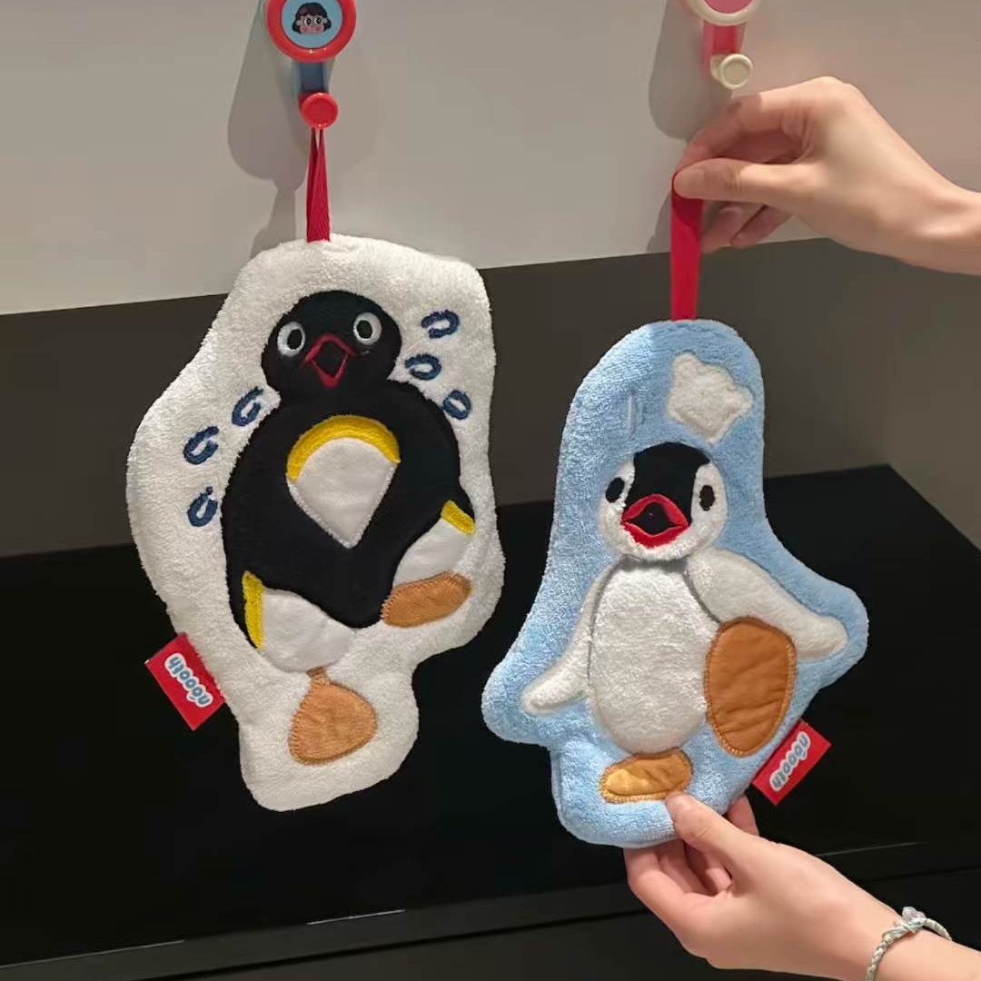 ANNAHOUS Pingu企鹅擦手巾软绒吸水挂式毛巾浴室厨房可爱擦手巾NS