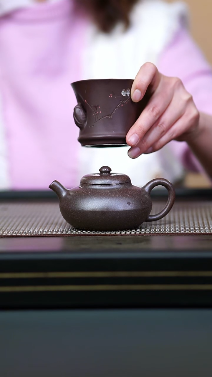 茶壶紫砂大**世全手底槽清柴烧合欢170cc+紫泥泥绘竹笋杯