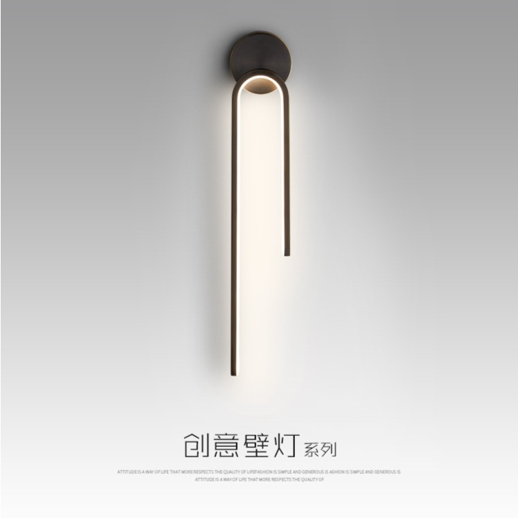 灯佐新款意式全铜轻奢壁灯简约卧室床头客厅背景墙灯酒店极简长条