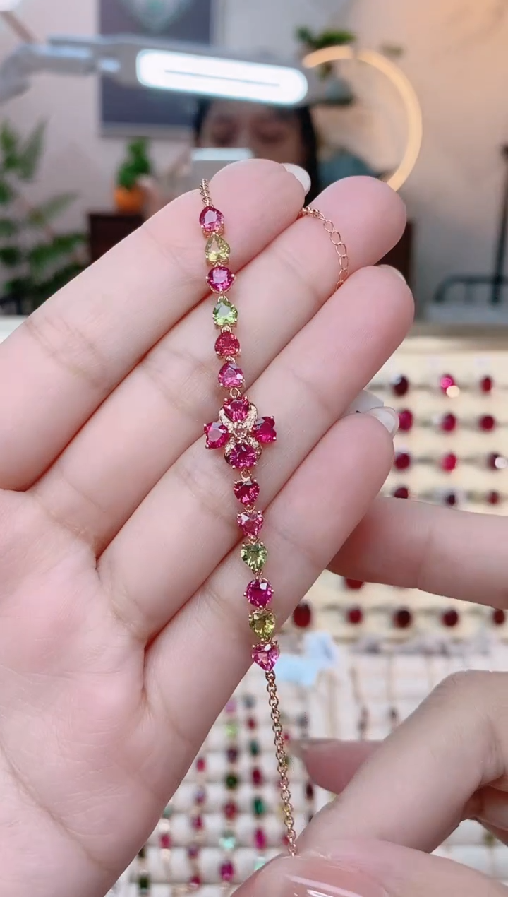 【闪购商品】碧玺18K金手链18K金镶嵌1