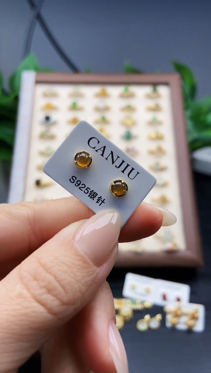 银S925镶嵌翡翠耳饰12