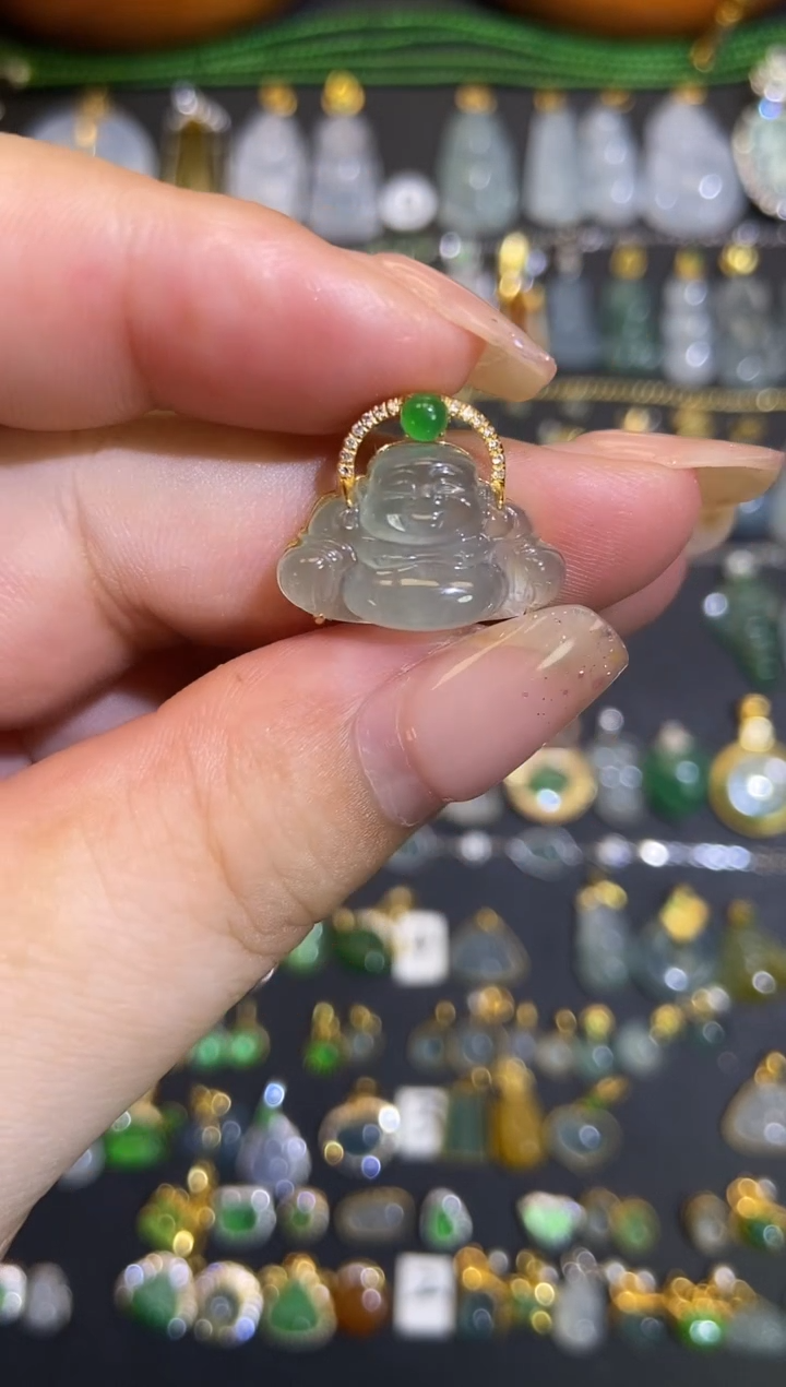 翡翠18K金镶嵌吊坠(不含链)1