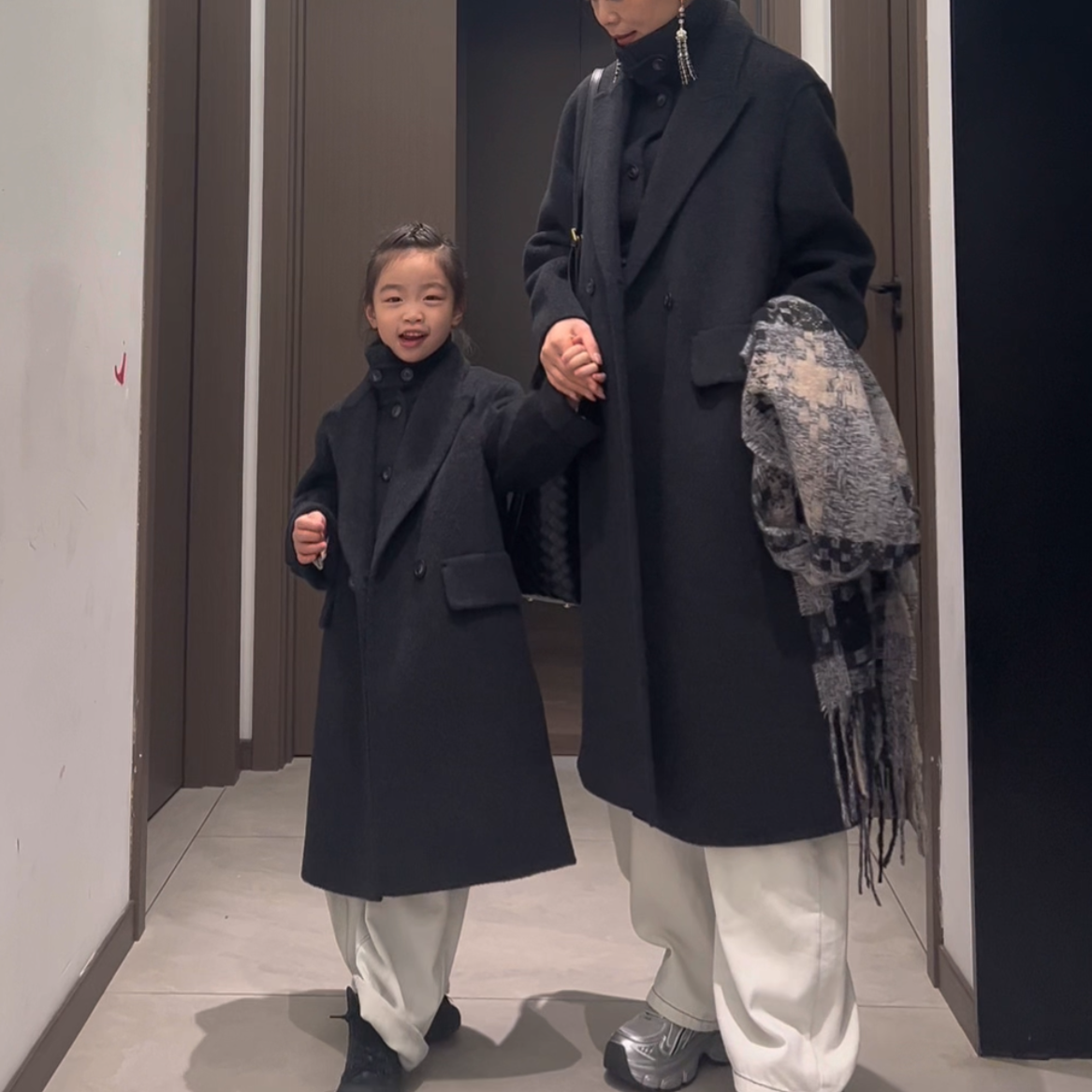 【露思同款】亲子装羊毛大衣双面马甲大衣两件套童装秋冬大衣新款