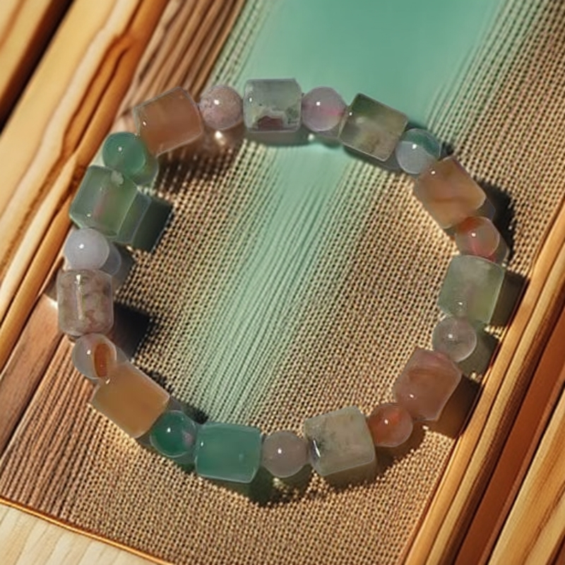 【阿新珠宝】101644 天然樱花玛瑙桶珠手串 多样性发其一