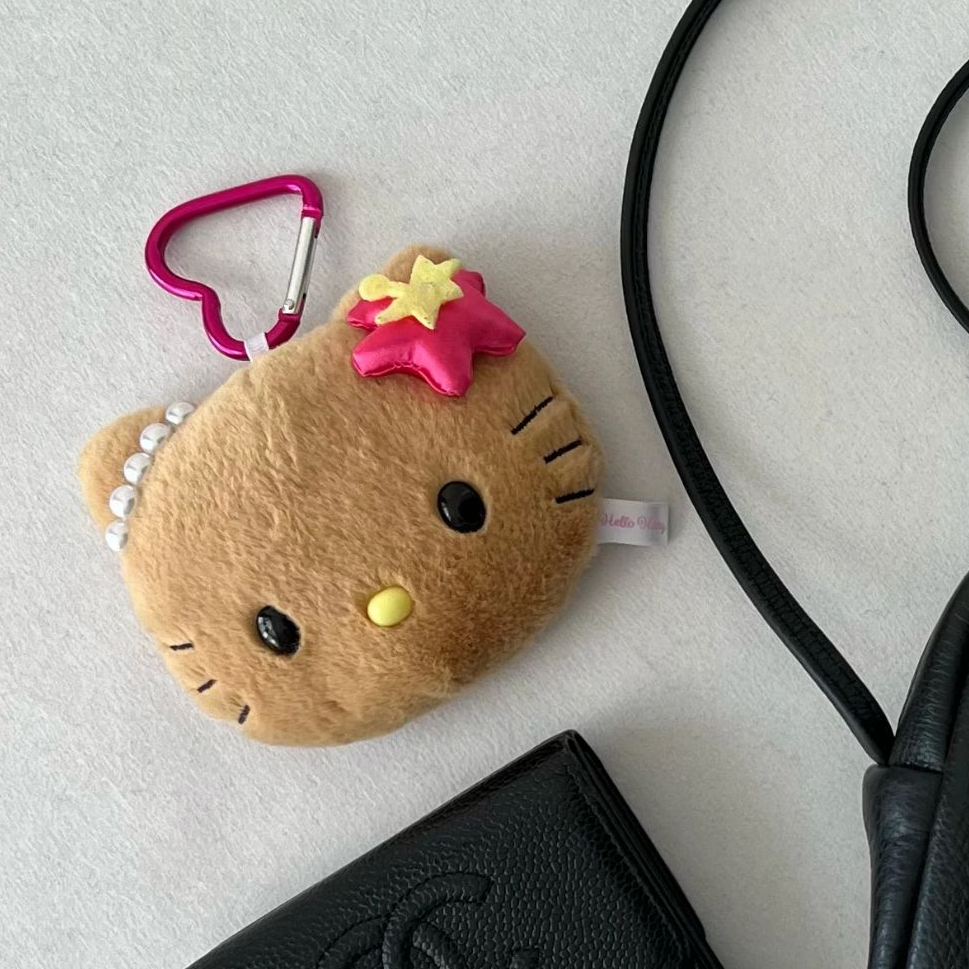 【冲绳限定】Hello Kitty 黑皮珍珠Kitty头镜子钥匙扣玩偶