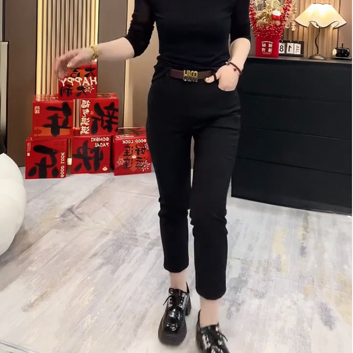 气质网红时尚休闲修身洋气黑色春季西裤女士百搭九分弹力打底显瘦