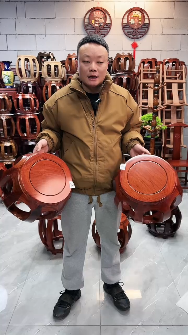 【闪购商品】花梨木类家具花梨木花梨色小号鼓凳一对2号