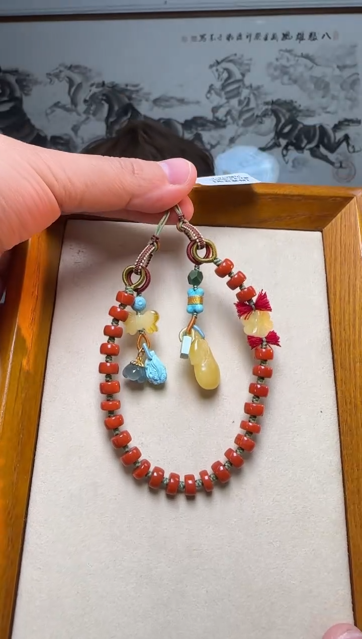 【闪购商品】南红玛瑙手机链银S925镶嵌时尚百搭A1616