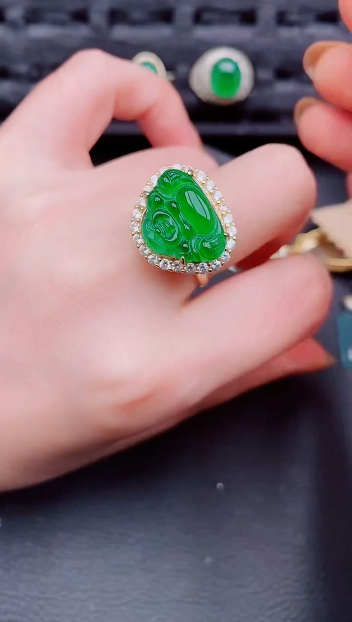 【闪购商品】翡翠戒指银S925镶嵌天然a货翡翠747