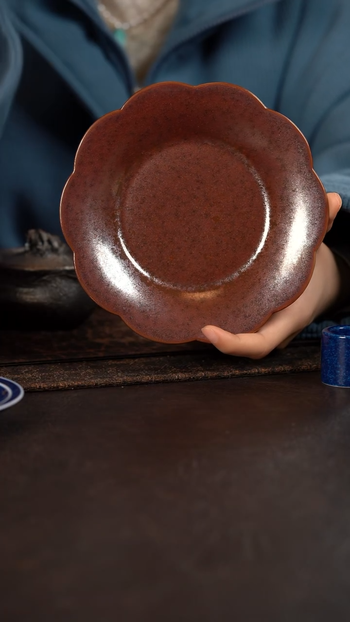 【闪购商品】杯聚澜堂红金花花朵壶承