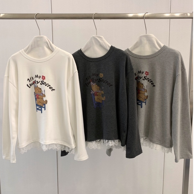  韩系小熊长袖印花tee  5831