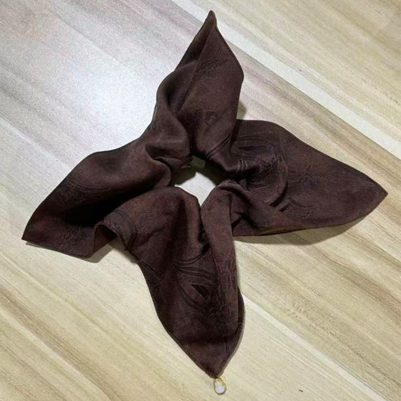 阿茶【素心兰】真丝香云纱方巾发圈零配（慢蓝S1845）