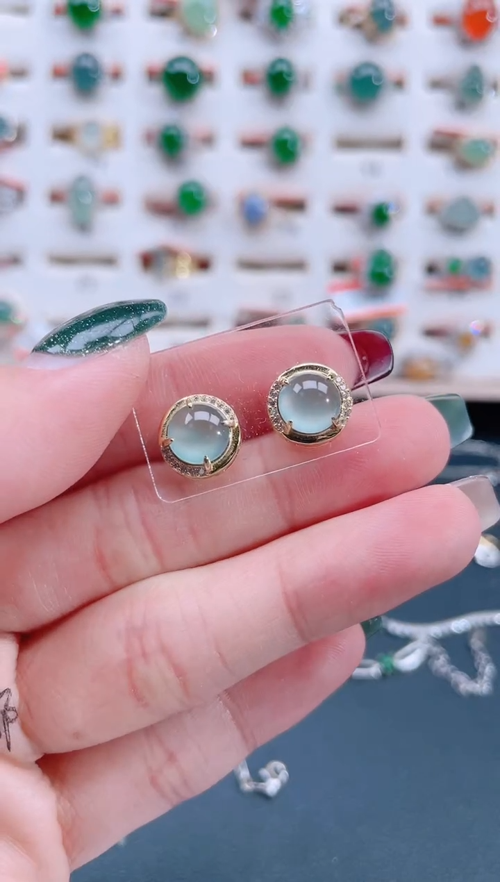 银S925镶嵌翡翠耳饰天然翡翠