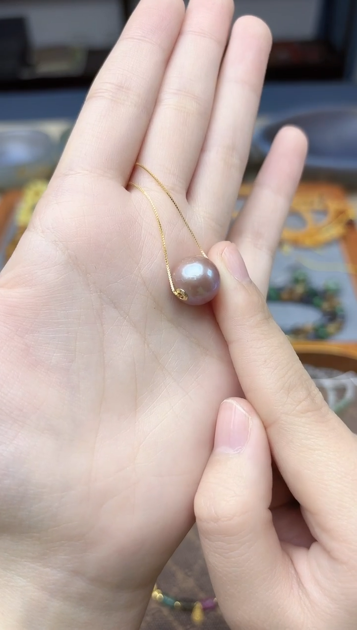 颈饰18K金镶嵌淡水珍珠18K金珍珠单珠吊坠YX赠链