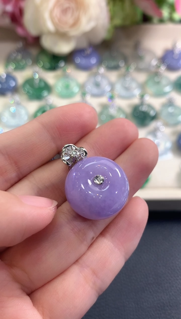 吊坠(不含链)18K金镶嵌翡翠b75 紫货有色差 