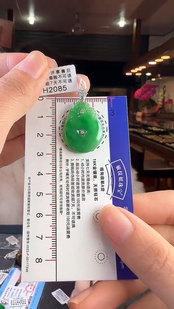 【闪购商品】翡翠颈饰18K金镶嵌H2085辣绿平安扣