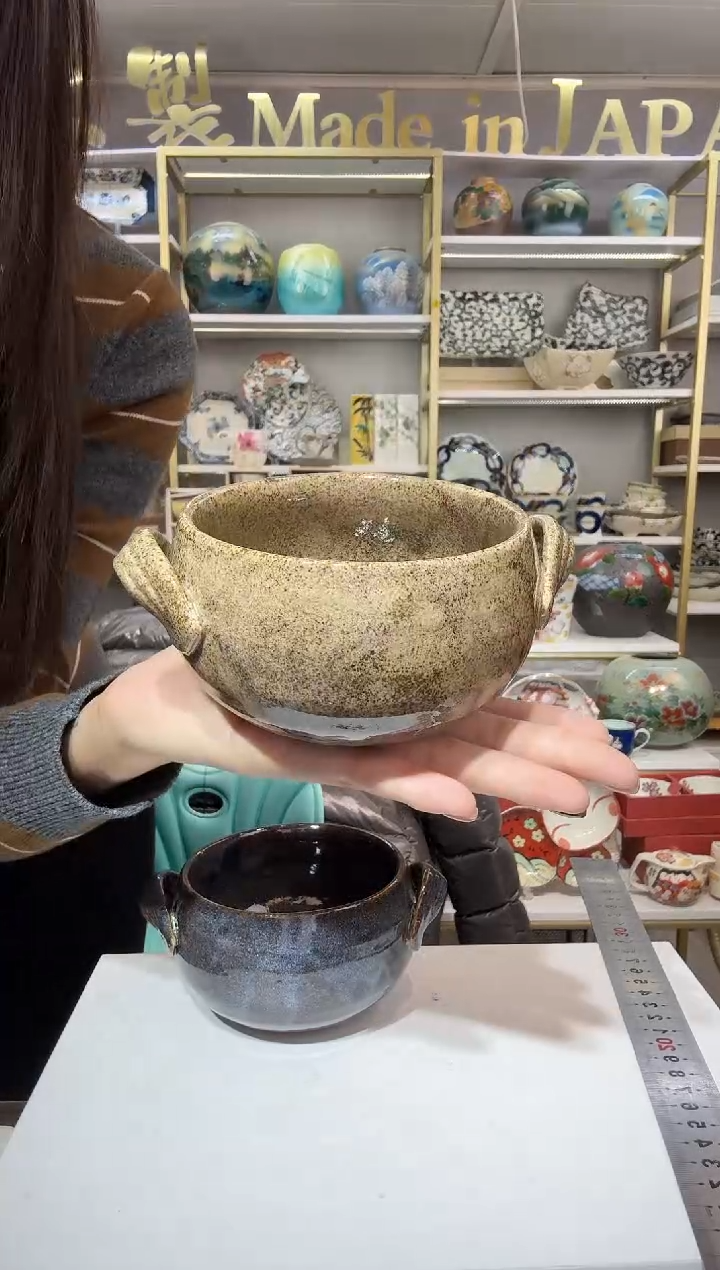 陶瓷灶师窑双耳碗一只装卡其色