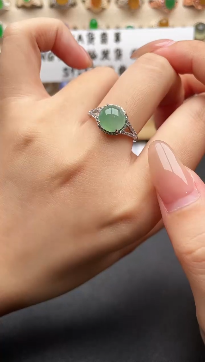 银S925镶嵌戒指翡翠一物一证一礼盒