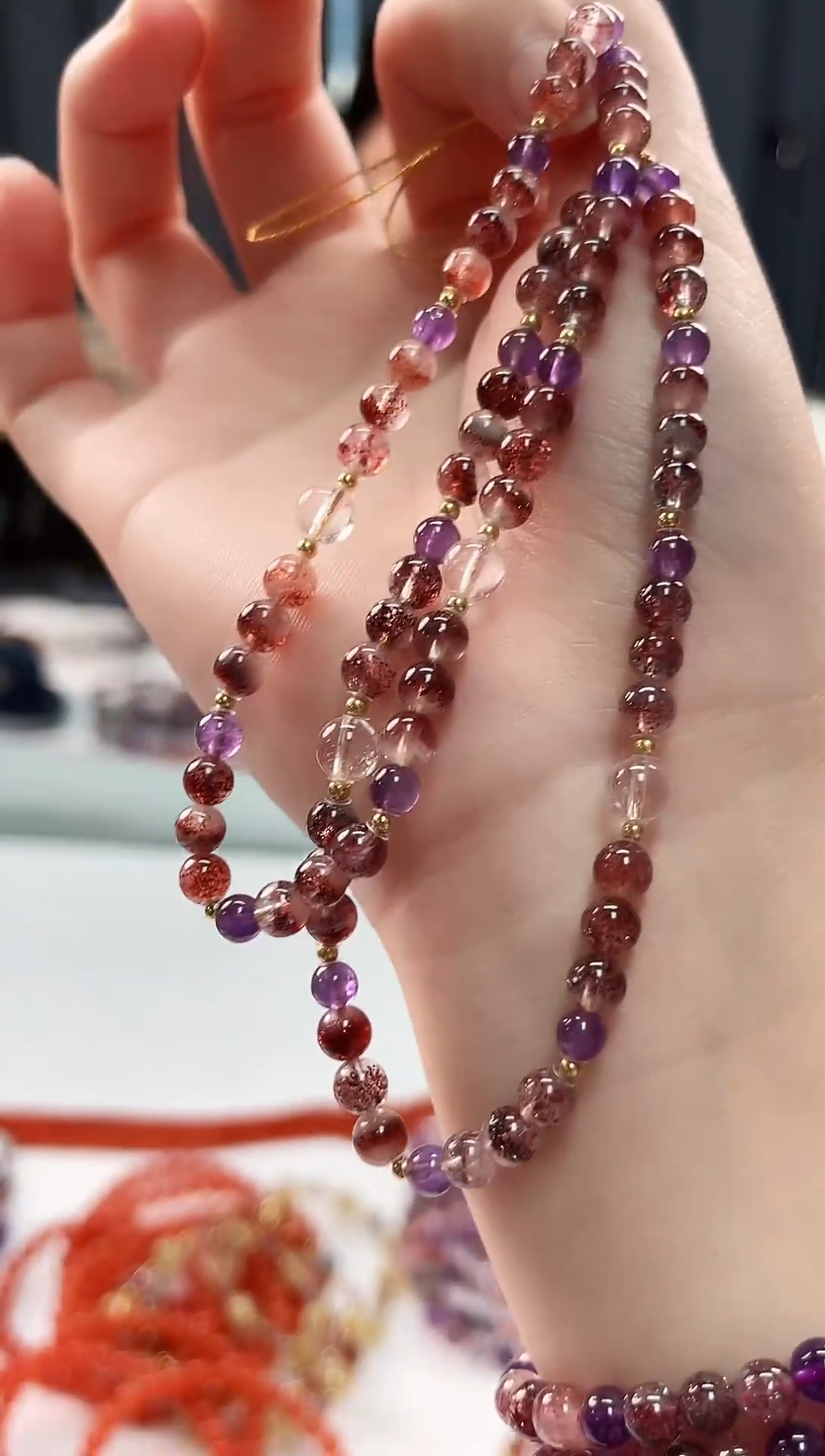 未镶嵌手串水晶金草莓超七手机链5mm【多样性发一】