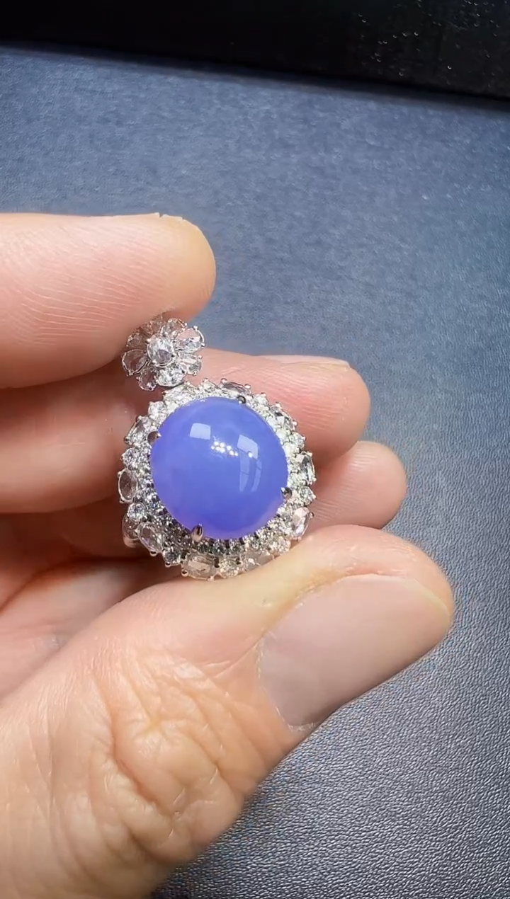 【闪购商品】翡翠戒指18K金镶嵌紫罗兰蛋面戒指吊坠两用款