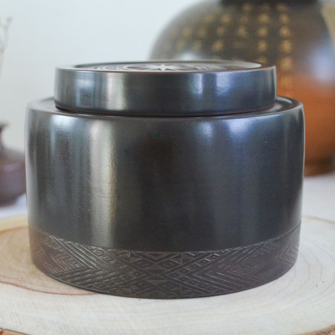 【称心如意200g装】坭兴陶木盖黑色茶叶罐密封罐存茶罐醒茶罐复古