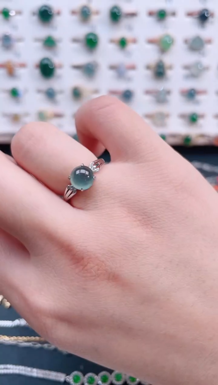 银S925镶嵌戒指翡翠天然翡翠