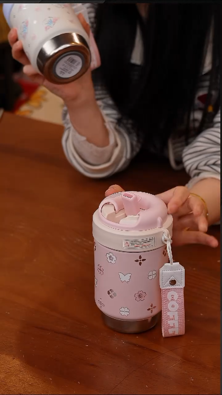 陶55-幸运蝴蝶纯钛保温杯500ml【CF5982】