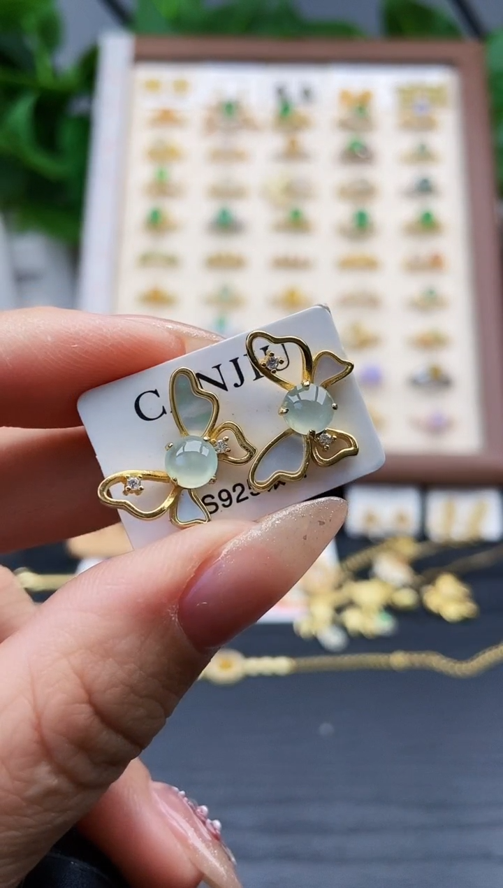 银S925镶嵌翡翠耳饰琳*酱12