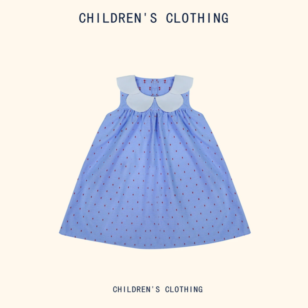 夏款女童洋气蓝色格子红点时尚翻领甜美连衣裙宝宝夏季儿童2021