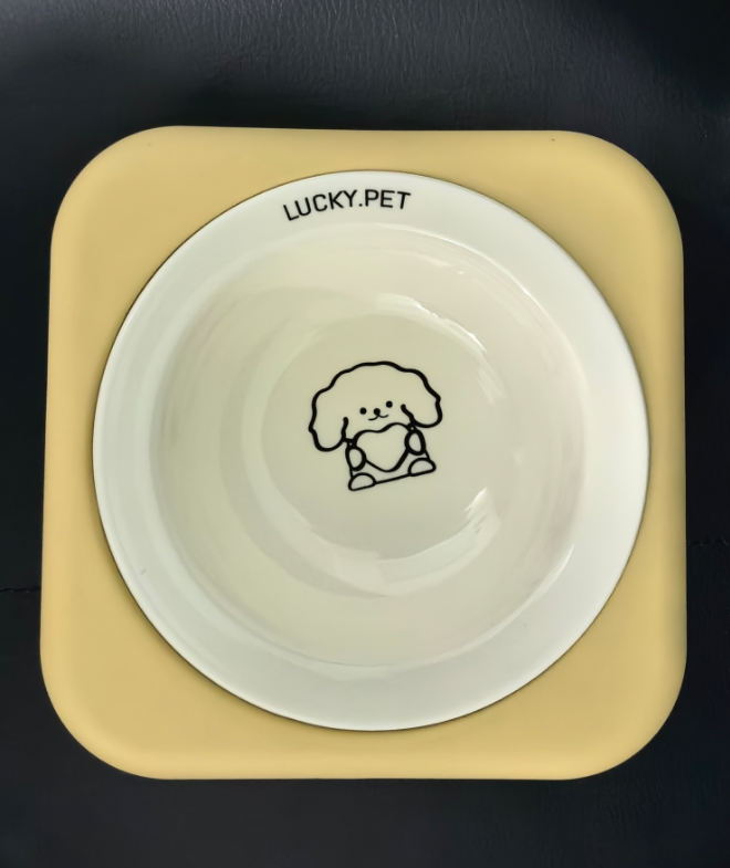 斜口设计护颈陶瓷宠物碗飞碟款猫狗食盆不易打翻