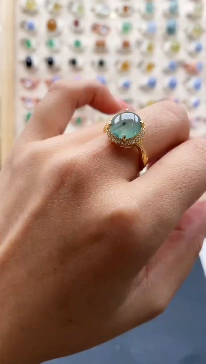 【闪购商品】翡翠戒指银S925镶嵌缅甸天然A货翡翠111 9+5