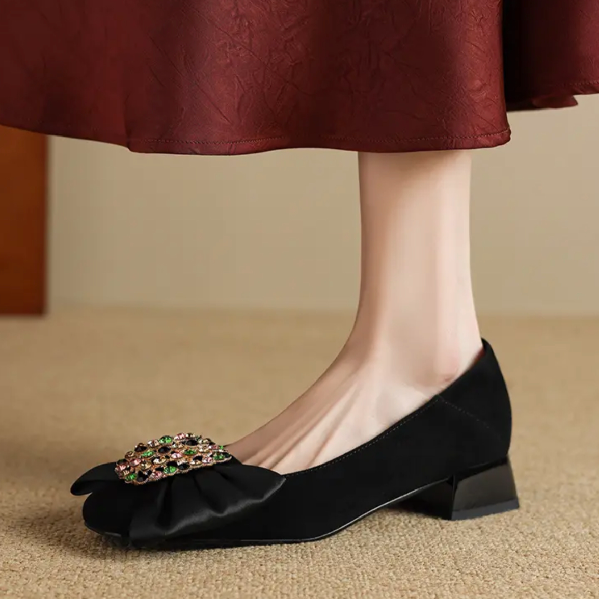 【跟高3.5cm】头层羊皮新款时尚百搭舒适软底气质水钻浅口单鞋