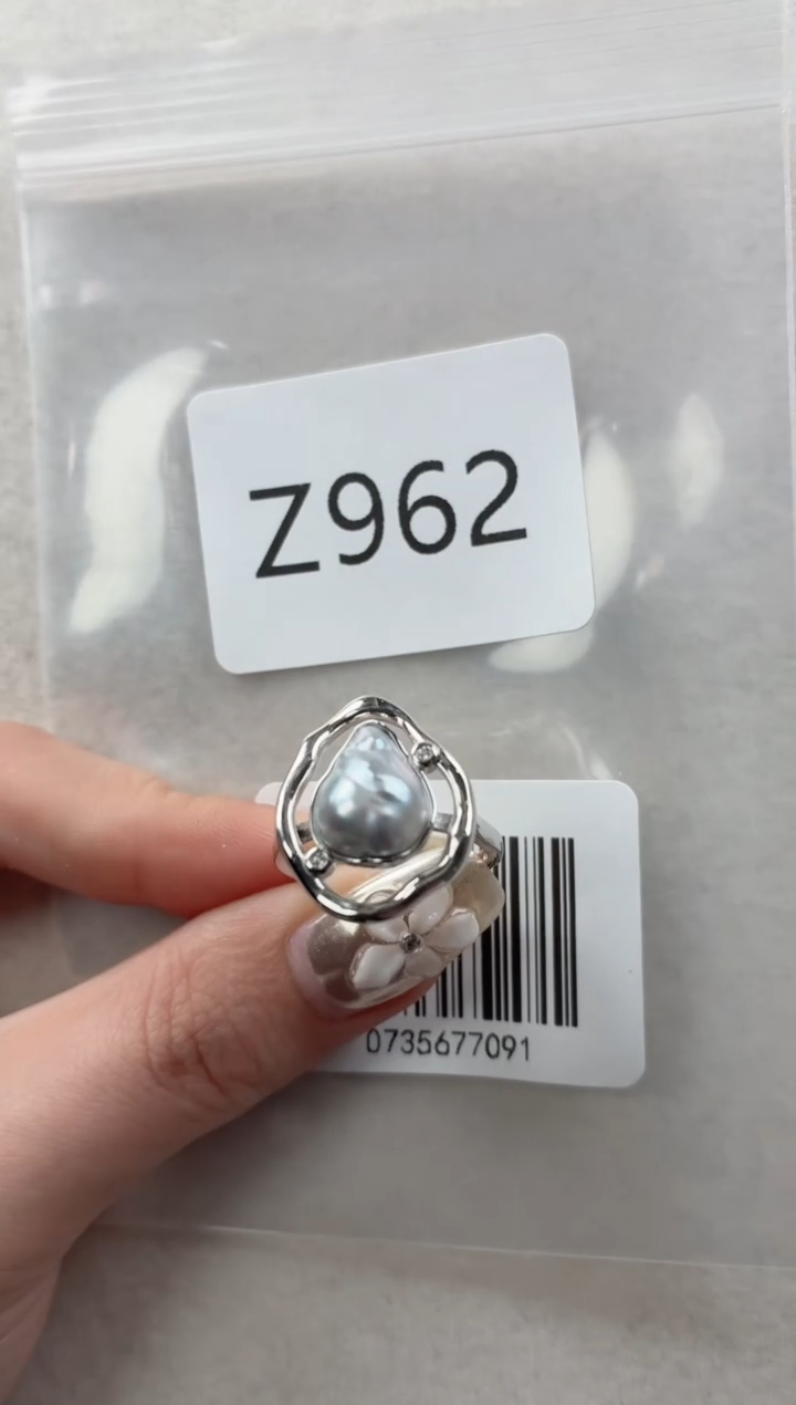 银S925镶嵌戒指海水珍珠Z962