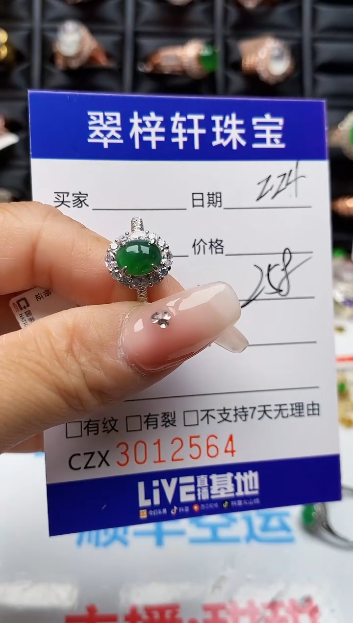 【闪购商品】翡翠戒指银S925镶嵌2564