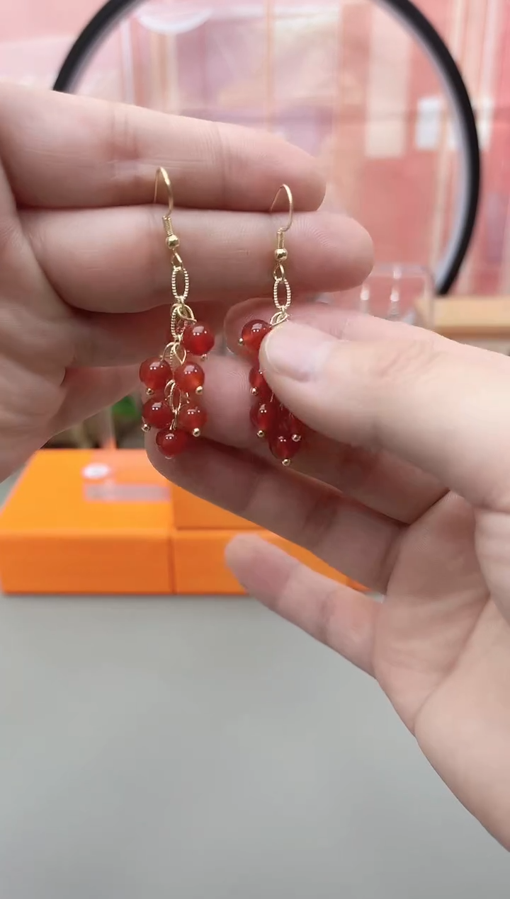 银S925镶嵌耳坠玛瑙/玉髓j407