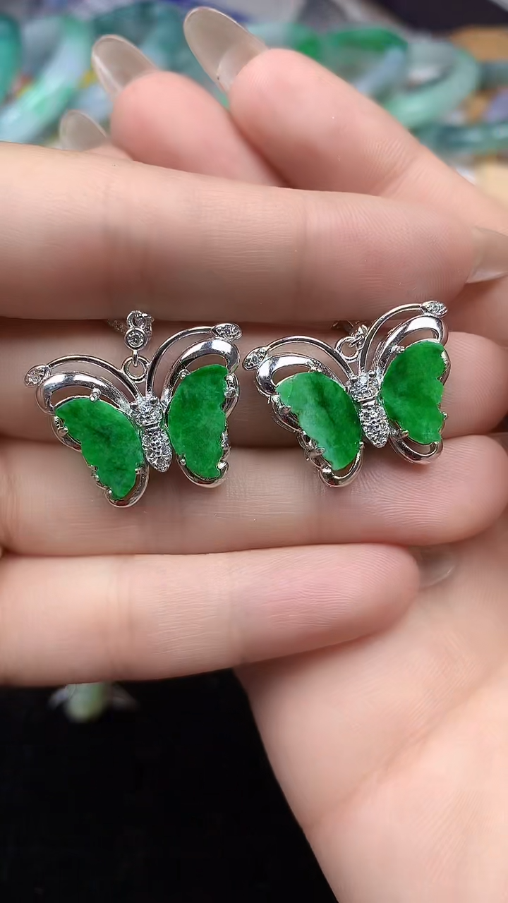 【闪购商品】翡翠耳饰银S925镶嵌耳饰