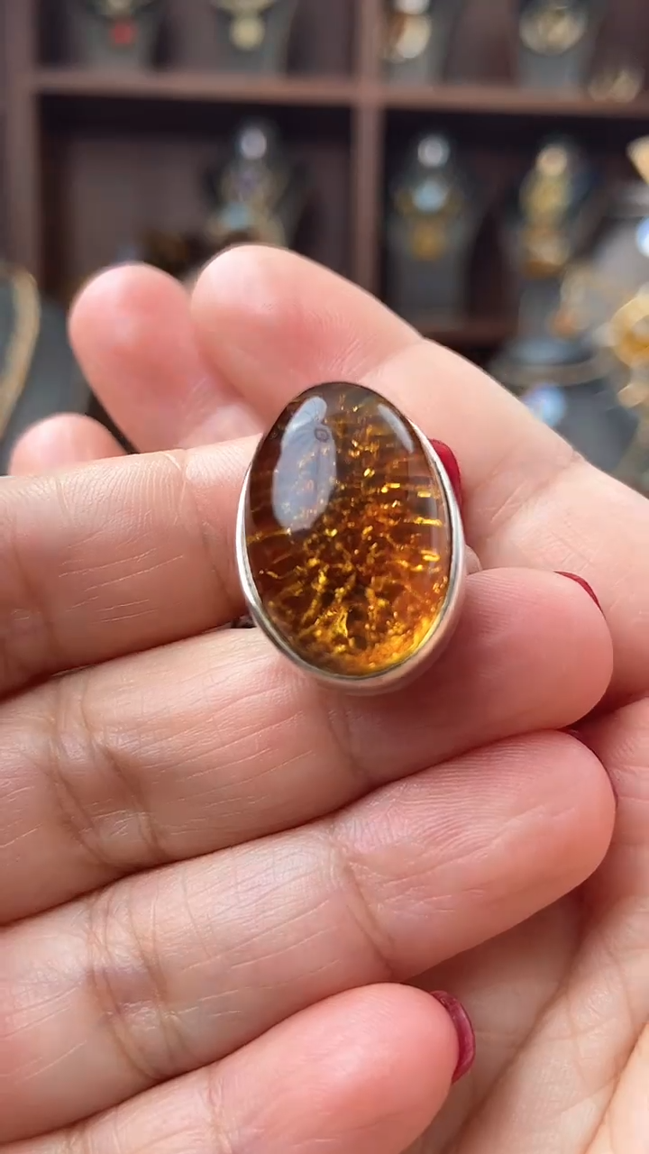 【闪购商品】琥珀戒指银S925镶嵌戒指