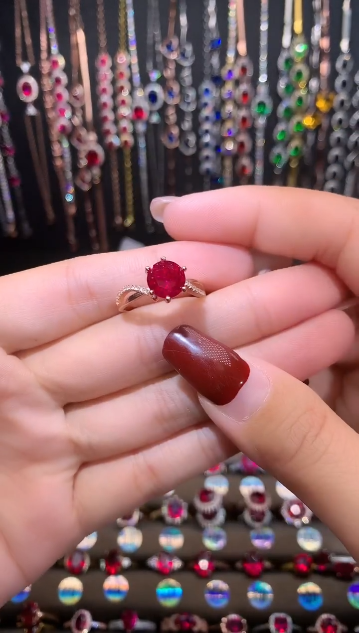 【闪购商品】红宝石戒指银S925镶嵌玫瑰金