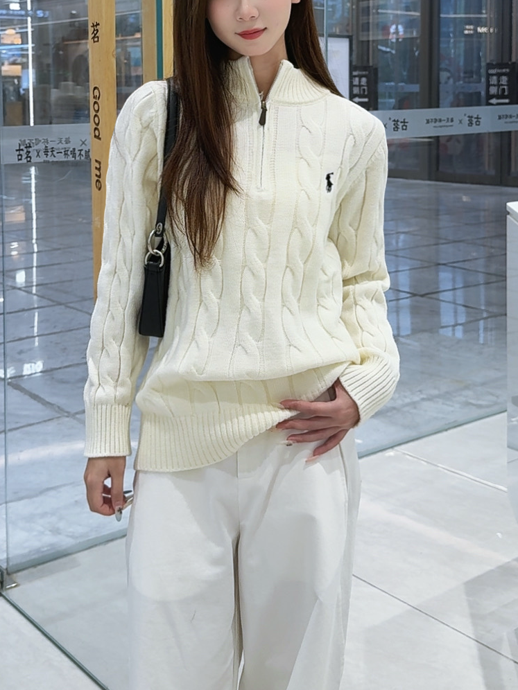 小马韩版长袖半拉链时尚秋冬纯色毛针织衫