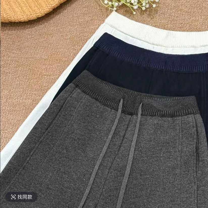 绵羊 毛加绒蚕 丝加厚高腰休闲裤女2025秋冬新款时尚松紧腰裤子