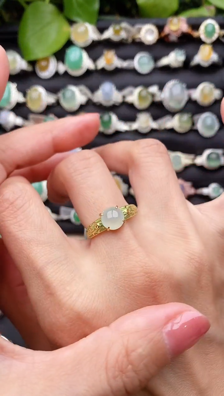 【闪购商品】翡翠戒指银S925镶嵌缅甸天然A货翡翠88  2-