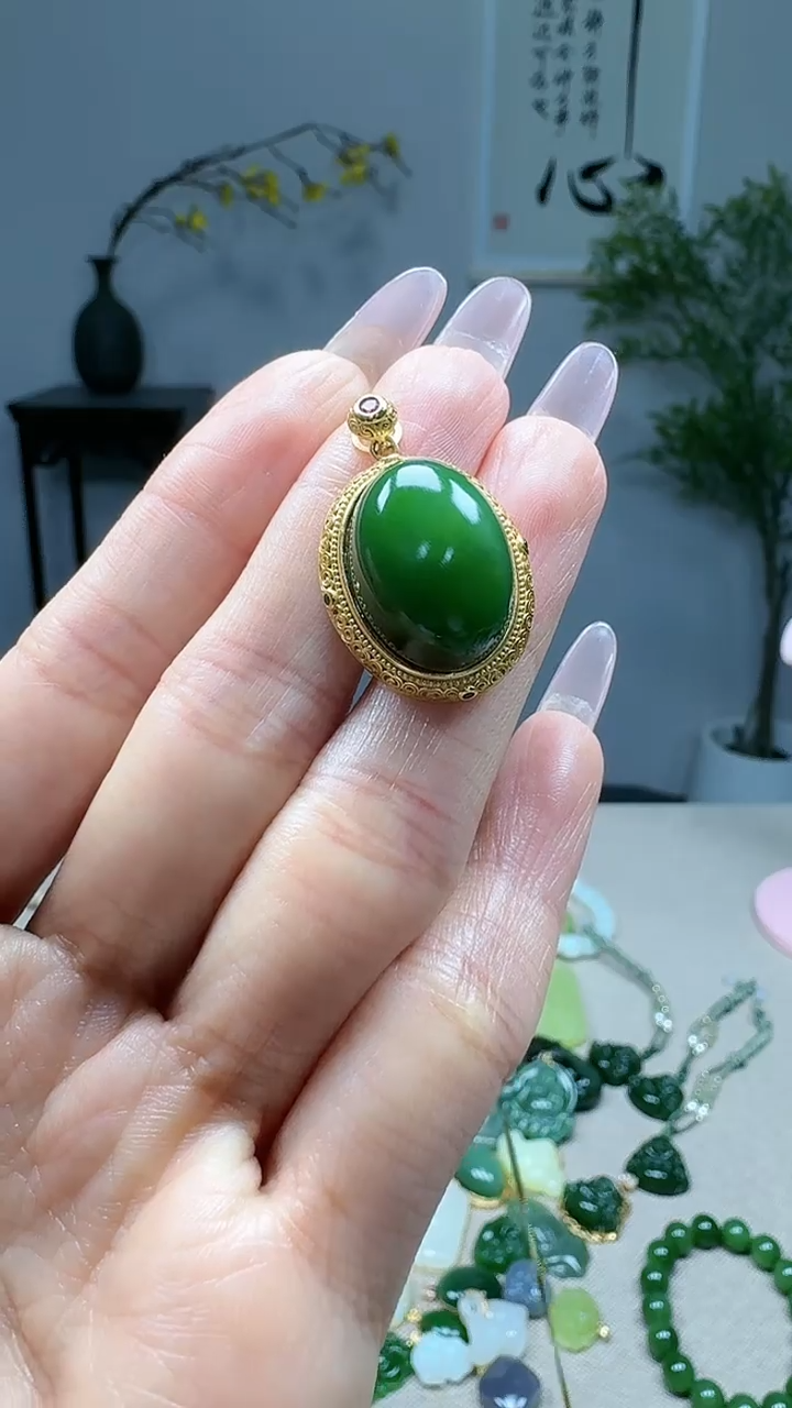 吊坠(不含链)银S925镶嵌和田玉1