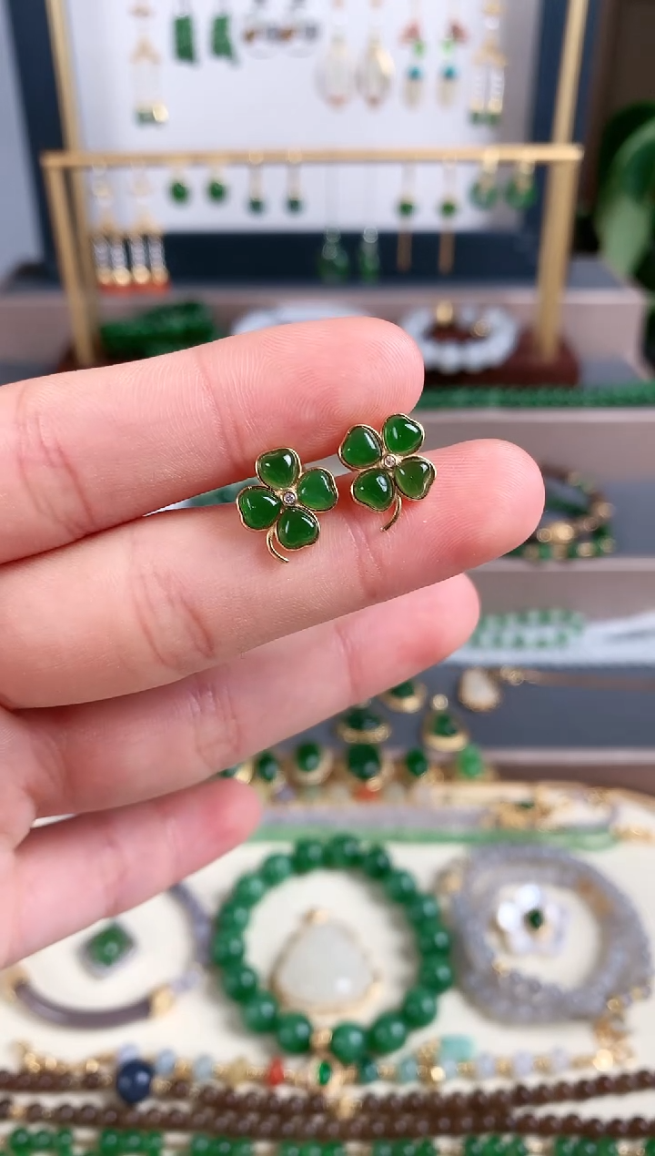 银S925镶嵌和田玉耳饰1