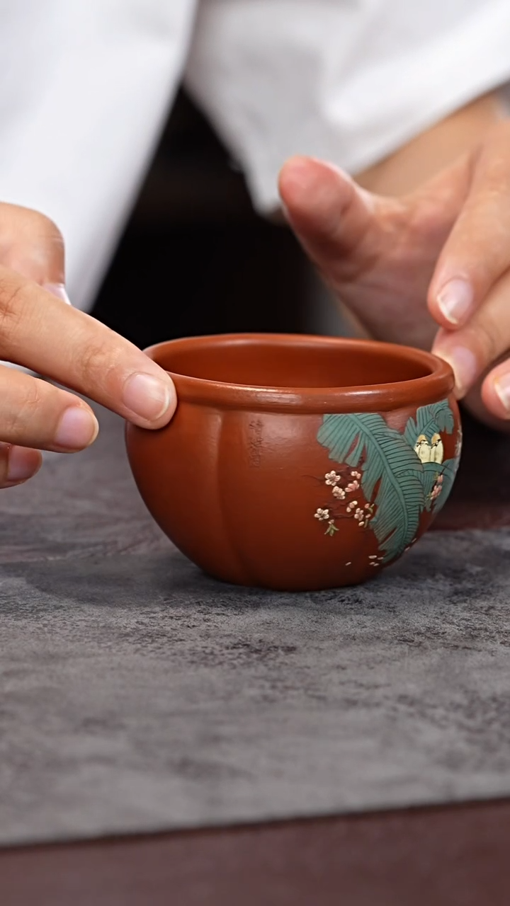 茶杯紫砂六方锦囊杯