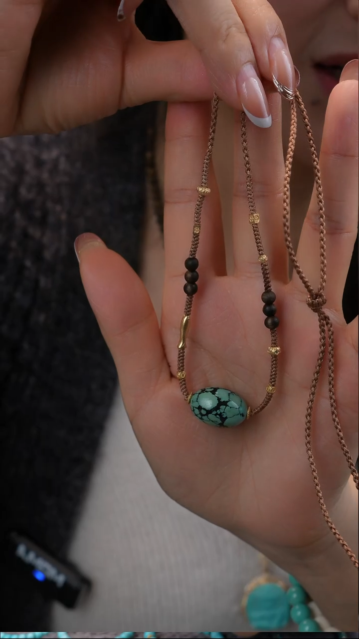 银S925镀金镶嵌绿松石项链1111