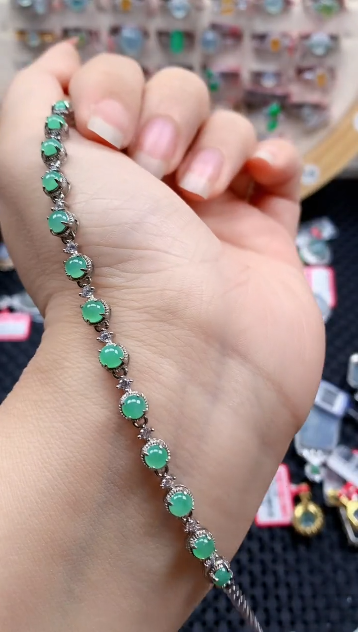 银S925镶嵌戒指翡翠天然A货缅甸翡翠