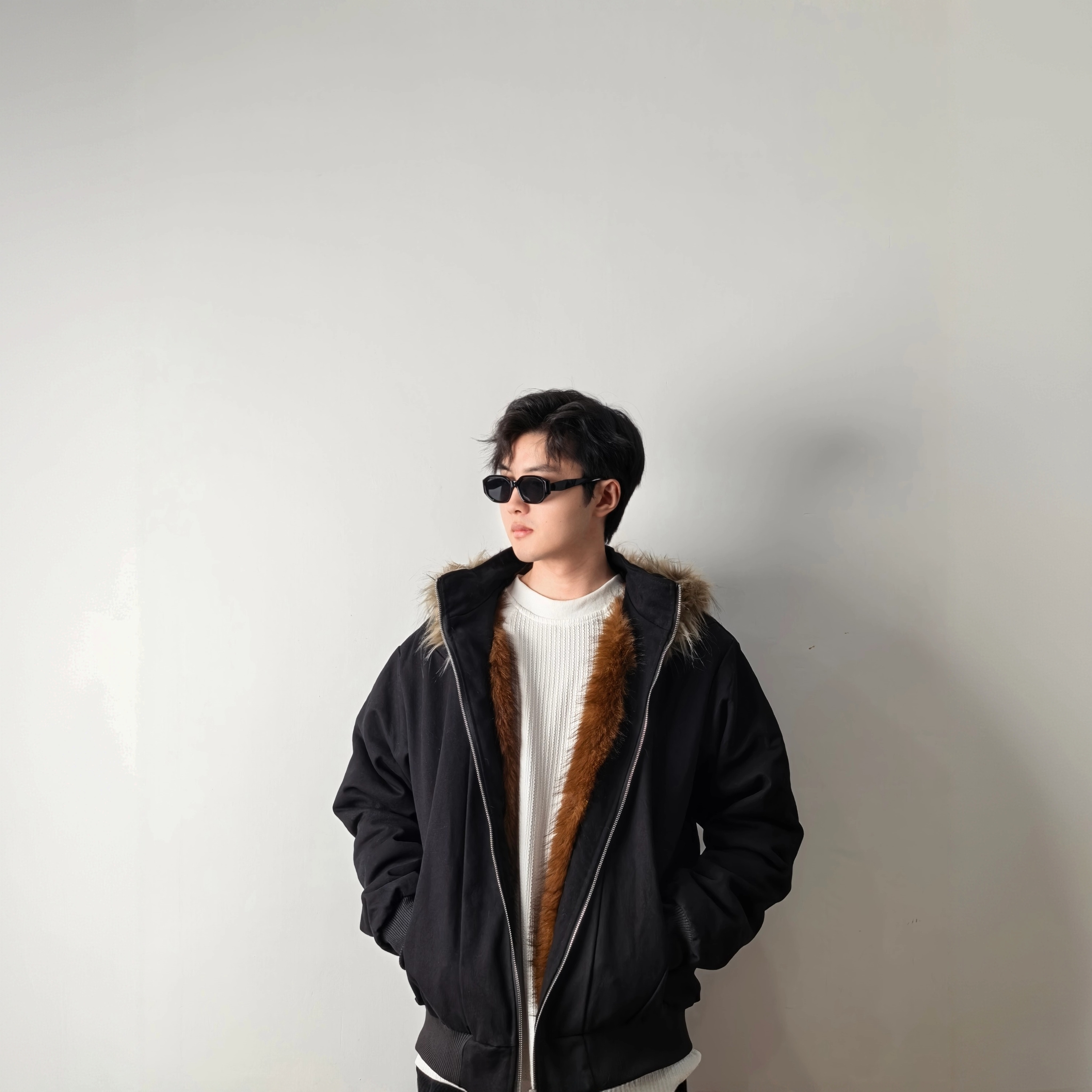 JMCOOL秋冬季银狐可拆卸解构座山雕连帽水洗加绒夹克男女毛绒外套