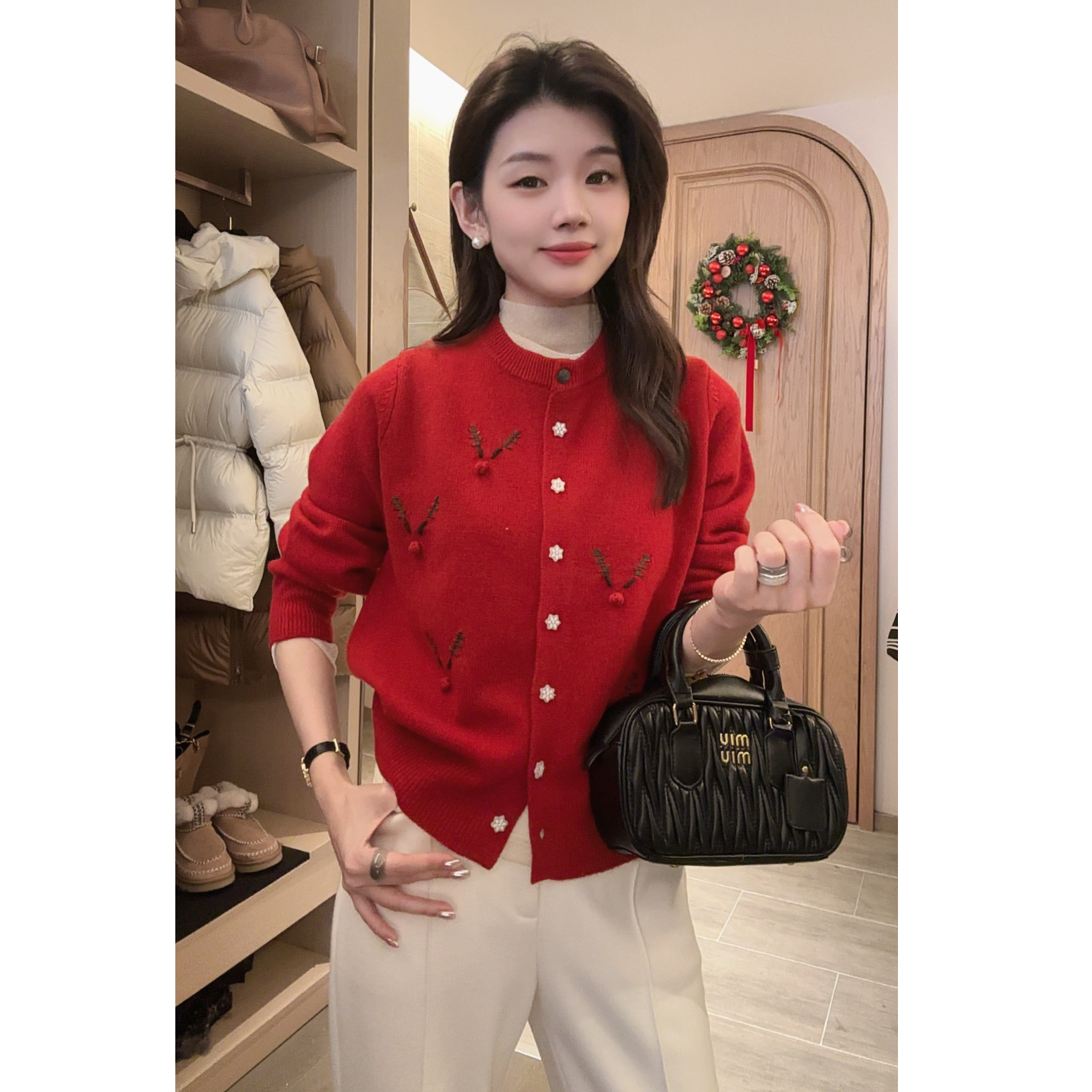 【星夜颂歌】‘’100%绵羊毛刺绣圆领套头毛针织衫针织长袖上衣