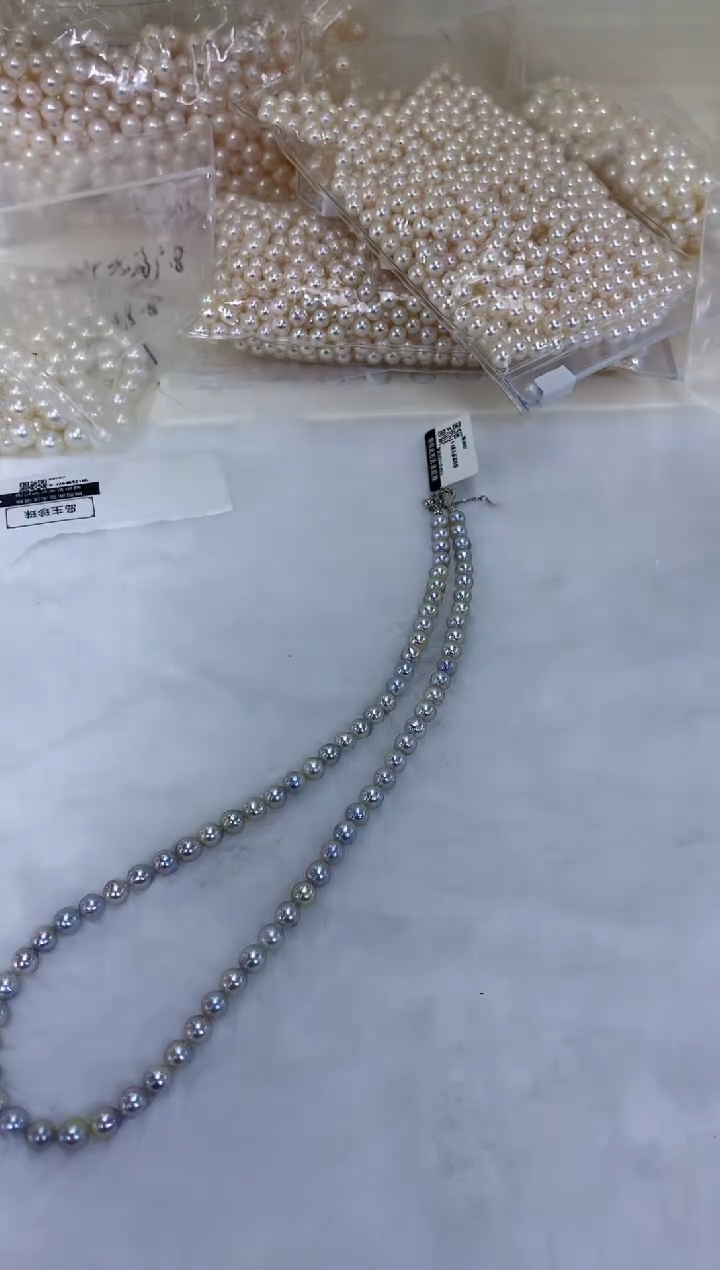 银S925镶嵌饰品海水珍珠5-6真多麻色满珠链·微巴